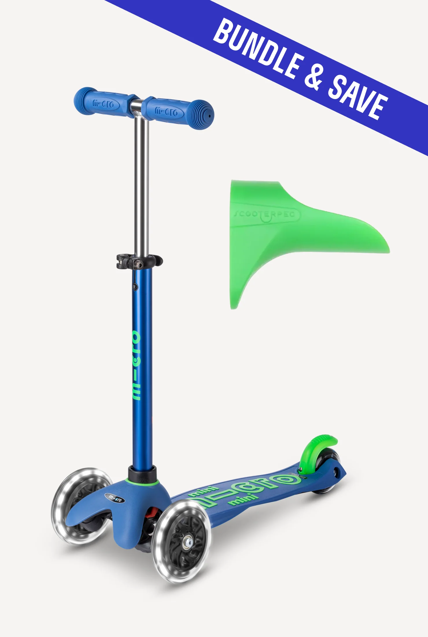 Micro Mini LED Scooter + Green Scooterpeg Bundle