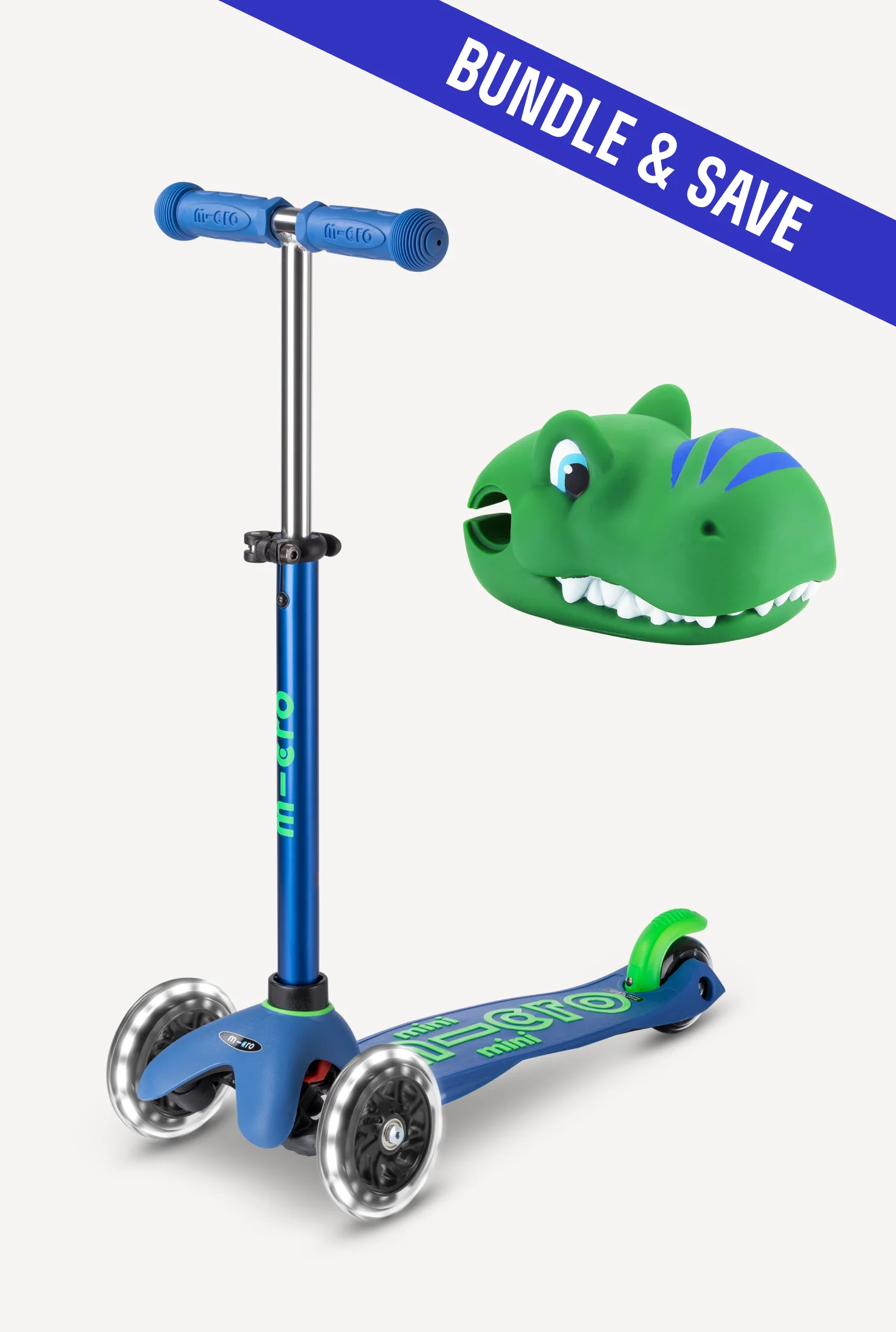 Micro Mini LED Scooter + Green Dino Scootaheadz Bundle - Image 2