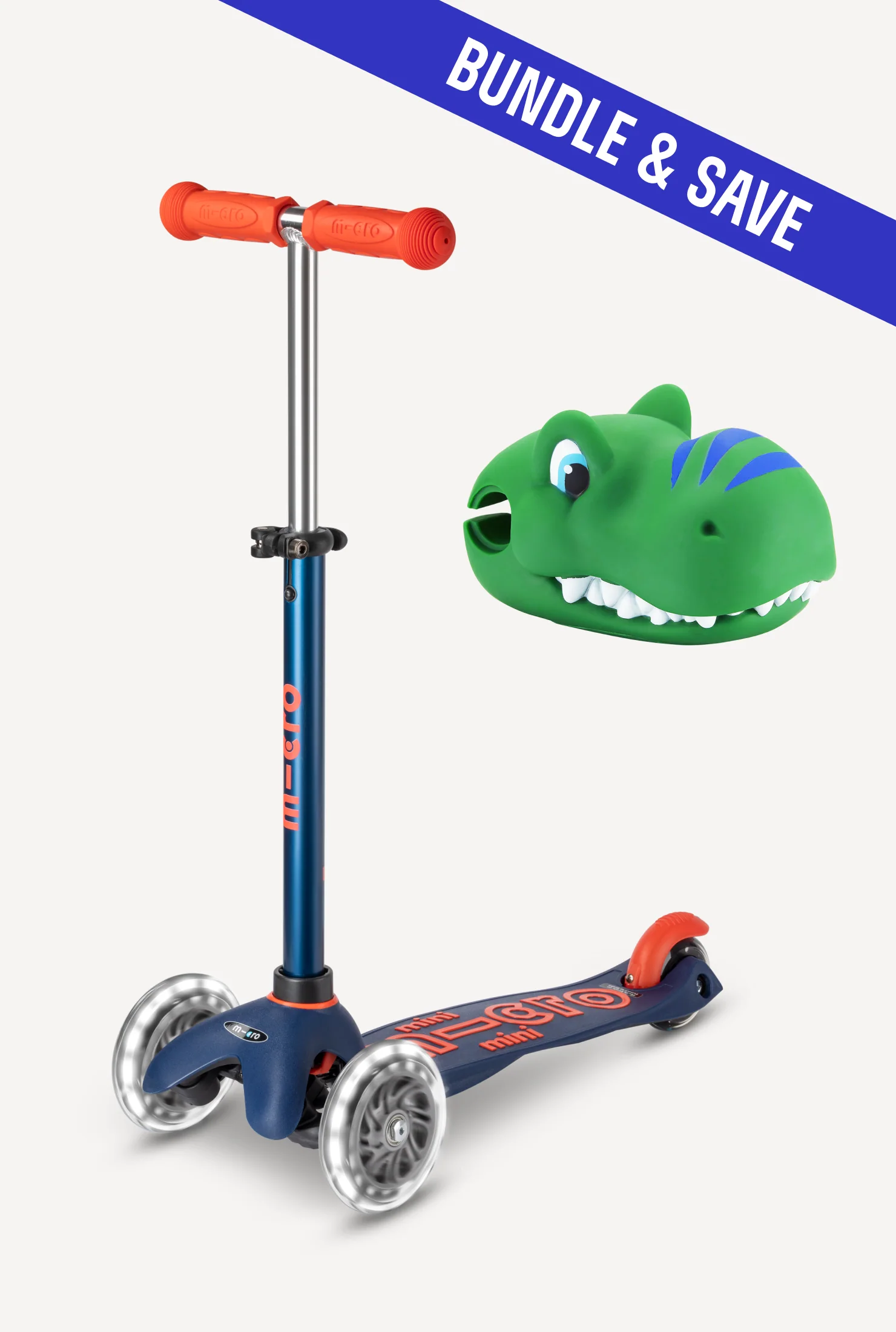 Micro Mini LED Scooter + Green Dino Scootaheadz Bundle - Image 5